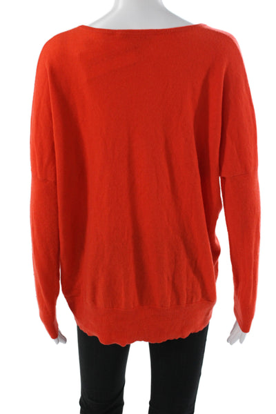 Autumn Cashmere Women Pullover 100% Cashmere V-Neck Orange Long Sleeve Size M