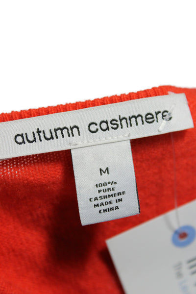 Autumn Cashmere Women Pullover 100% Cashmere V-Neck Orange Long Sleeve Size M