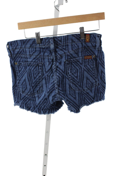 7 For All Mankind Womens Cut-Off Argyle Blue Shorts Size 29
