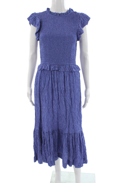 Sea Women Maxi Dress Purple Silk Crew Neck Short Sleeve Long Bohemian Size M