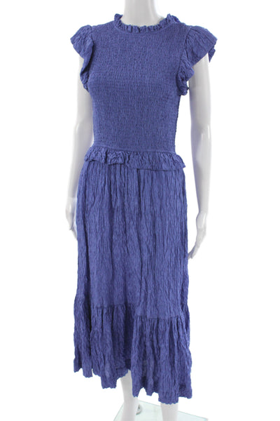 Sea Women Maxi Dress Purple Silk Crew Neck Short Sleeve Long Bohemian Size M