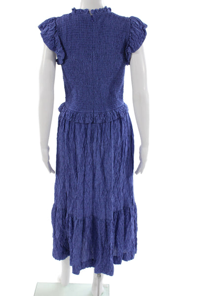 Sea Women Maxi Dress Purple Silk Crew Neck Short Sleeve Long Bohemian Size M