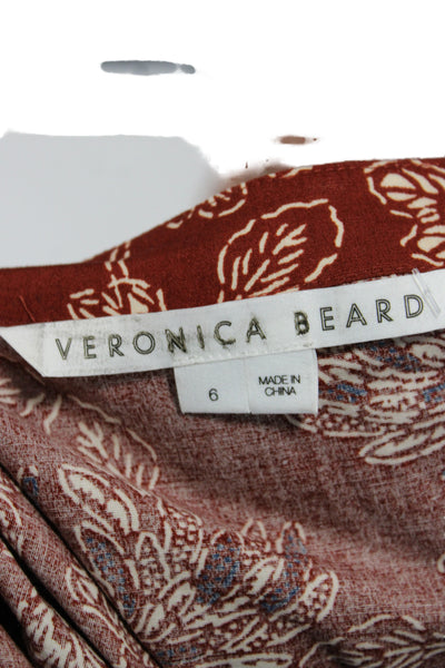 Veronica Beard Women Maxi Floral V-Neck Long Sleeve Brown Cotton Dress Size 6