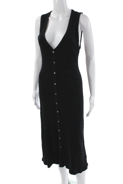 Standard James Perse Womens Black V Neck Tank Dress Cotton Mid Calf Size 2