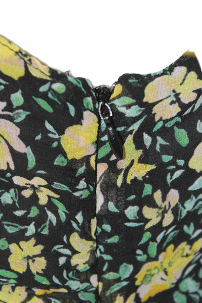 Zara Womens Midi Floral Black Dress Square Neck Short Sleeve Zip Size M