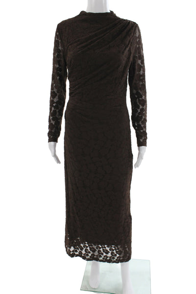 Zara Women Sheath Long Brown High Neck Long Sleeve Dress Size M