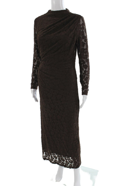 Zara Women Sheath Long Brown High Neck Long Sleeve Dress Size M