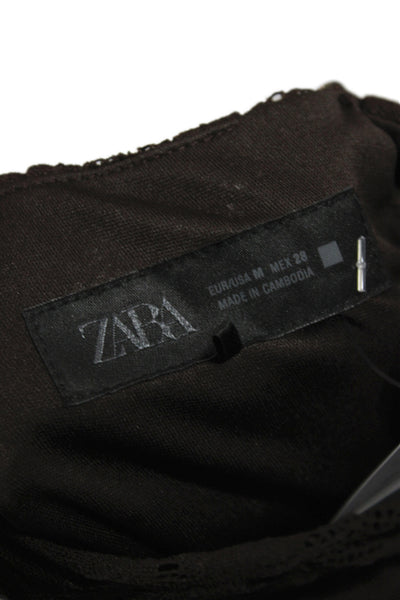 Zara Women Sheath Long Brown High Neck Long Sleeve Dress Size M