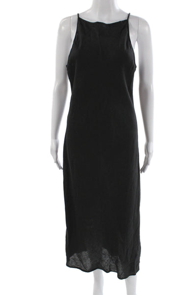 James Perse Womens Slip Dress Black Linen Square Neck Sleeveless Long Size 2