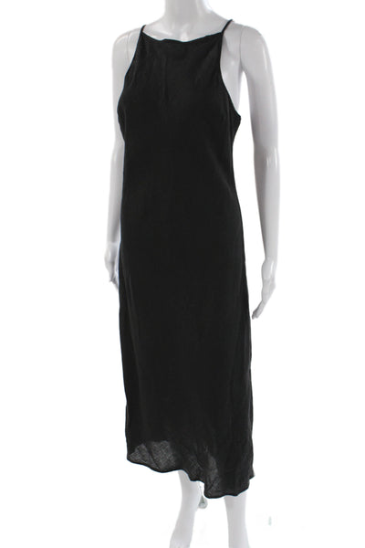 James Perse Womens Slip Dress Black Linen Square Neck Sleeveless Long Size 2