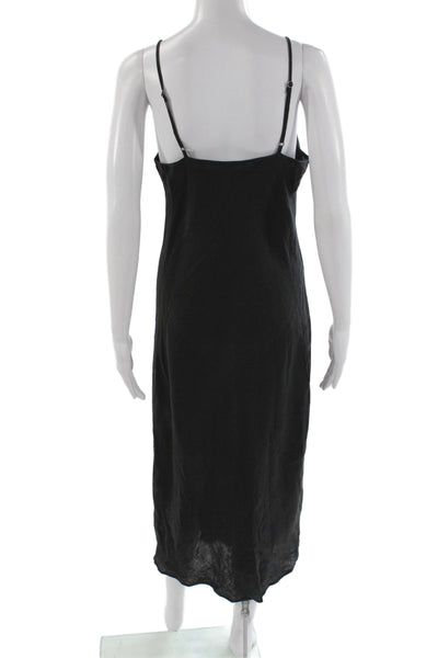 James Perse Womens Slip Dress Black Linen Square Neck Sleeveless Long Size 2