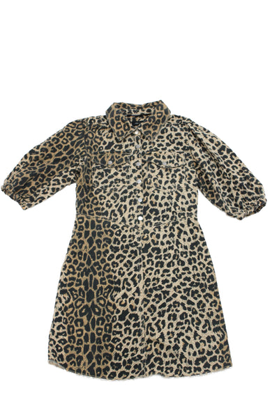 Allsaints Girls Animal Print Button-Down Mini Dress Brown Size 10-12