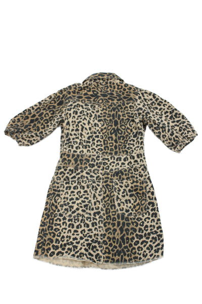 Allsaints Girls Animal Print Button-Down Mini Dress Brown Size 10-12