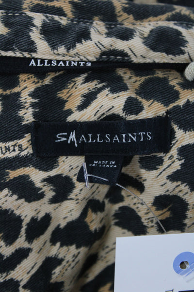 Allsaints Girls Animal Print Button-Down Mini Dress Brown Size 10-12