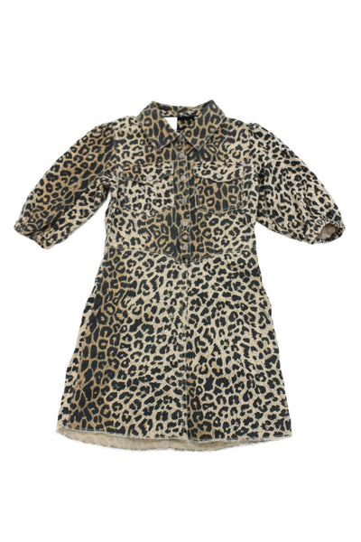 Allsaints Girls Animal Print Button-Down Mini Dress Brown Size 9-10