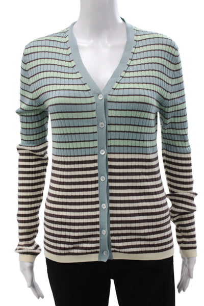 Paul Smith Women Striped V-Neck Cotton Long Sleeve Cardigan Size M