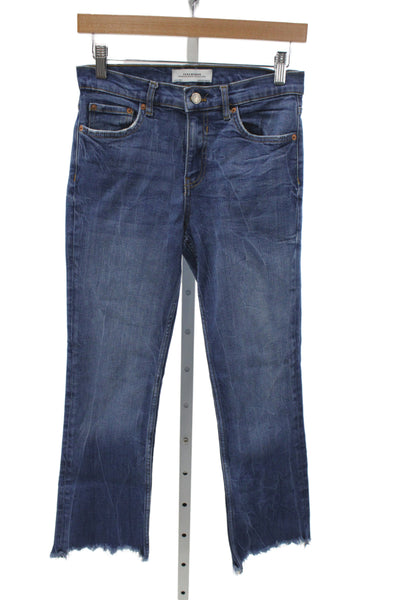 Zara Woman Womens Cropped High Rise Blue Jeans Button Size 2