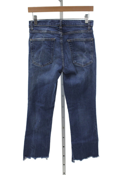 Zara Woman Womens Cropped High Rise Blue Jeans Button Size 2
