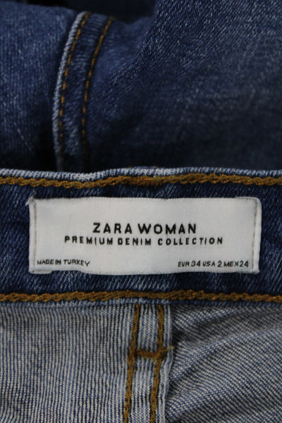 Zara Woman Womens Cropped High Rise Blue Jeans Button Size 2