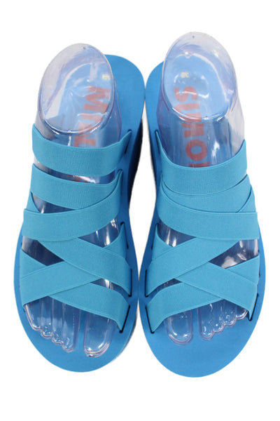 Simon Miller Womens High Platform Slide On Strappy Sandals Blue Size 38 8