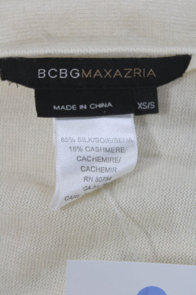 BCBG Max Azria Women Ivory Silk V Neck Cardigan Long Sleeve Size XS