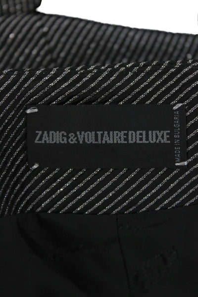 Zadig & Voltaire Deluxe Womens Basic Jacket Black Striped Metallic Size 36