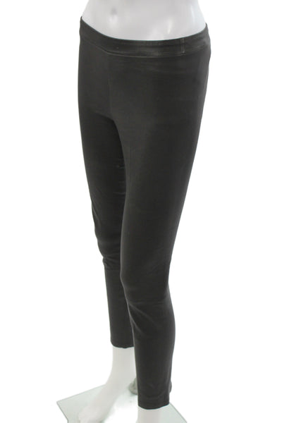 Vince Women Black Leather Ankle Leggings Modern Solid 24 Inseam Size XS