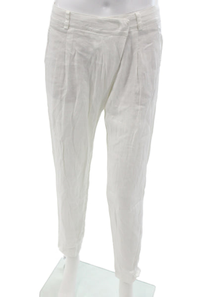 Vince Women Ankle Pants White Linen Button Casual Solid Size 2