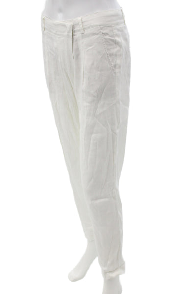 Vince Women Ankle Pants White Linen Button Casual Solid Size 2