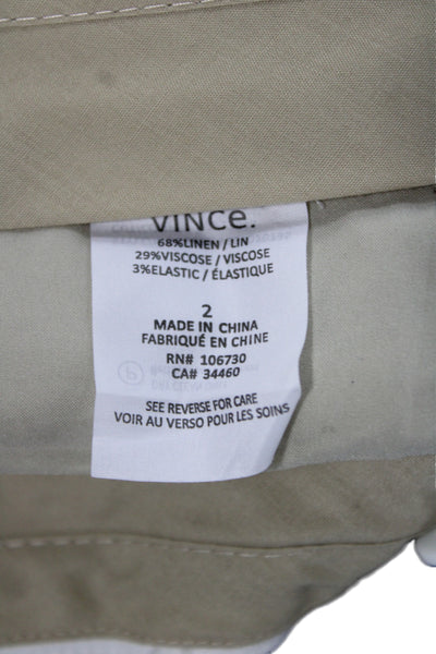 Vince Women Ankle Pants White Linen Button Casual Solid Size 2