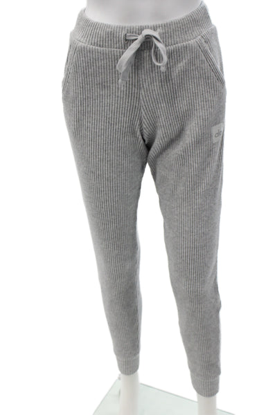 Alo Womens Sweatsuit Hooded Pullover Striped Gray Athleisure Outfit Set Size XS