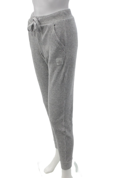 Alo Womens Sweatsuit Hooded Pullover Striped Gray Athleisure Outfit Set Size XS