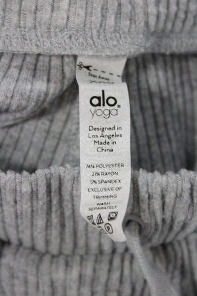 Alo Womens Sweatsuit Hooded Pullover Striped Gray Athleisure Outfit Set Size XS