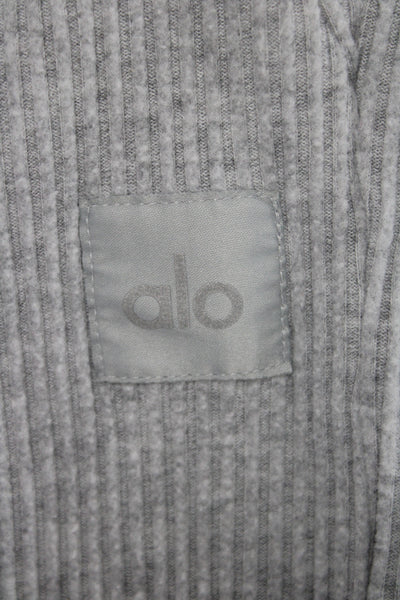 Alo Womens Sweatsuit Hooded Pullover Striped Gray Athleisure Outfit Set Size XS