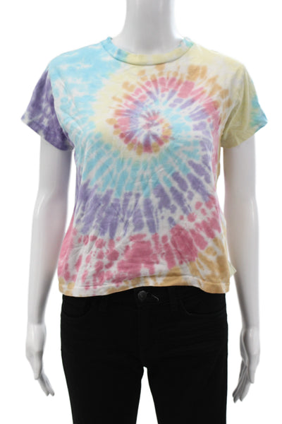 Daydreamer Womens Cropped Tie Dye Blue T-Shirt Crew Neck 100% Cotton Size XS
