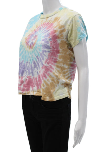 Daydreamer Womens Cropped Tie Dye Blue T-Shirt Crew Neck 100% Cotton Size XS
