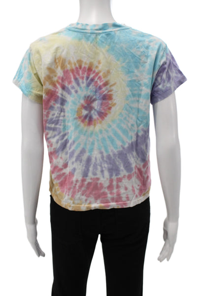 Daydreamer Womens Cropped Tie Dye Blue T-Shirt Crew Neck 100% Cotton Size XS