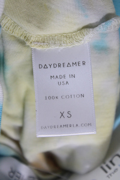 Daydreamer Womens Cropped Tie Dye Blue T-Shirt Crew Neck 100% Cotton Size XS