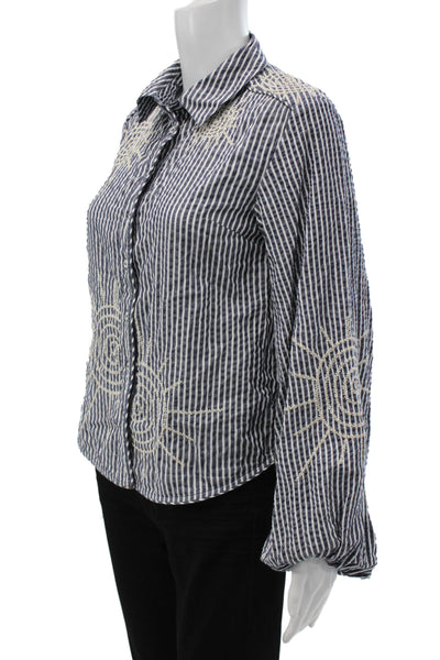 Maeve Anthropologie Womens Striped Blue Tunic Blouse Longsleeve Size 2XS