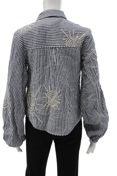 Maeve Anthropologie Womens Striped Blue Tunic Blouse Longsleeve Size 2XS