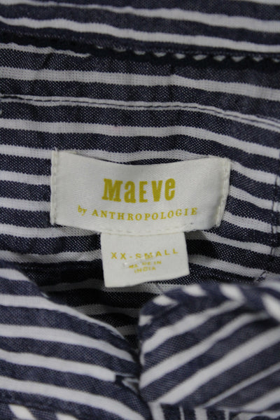 Maeve Anthropologie Womens Striped Blue Tunic Blouse Longsleeve Size 2XS