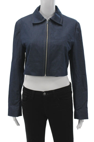 Zara Womens Blue Basic Jacket Acetate Long Sleeve Zip Size S