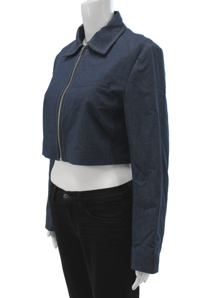 Zara Womens Blue Basic Jacket Acetate Long Sleeve Zip Size S