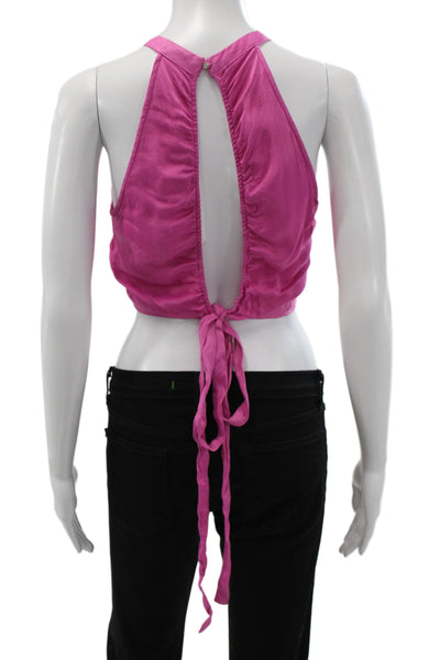 Zara Womens Cropped Halter Tank Pink Viscose Sleeveless Size XS