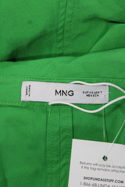 MNG Womens Green Collared Sleeveless Shirt Dress Size 2