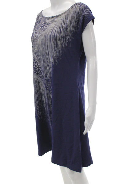 Isabel De Pedro Women Shift Dress Blue Striped Boat Neck Short Sleeve Size 12