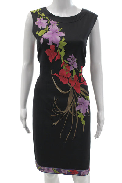 Elie Tahari Womens Sheath Floral Knee Length Black Dress Zip Sleeveless Size 12