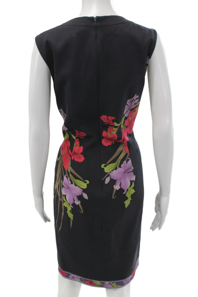 Elie Tahari Womens Sheath Floral Knee Length Black Dress Zip Sleeveless Size 12