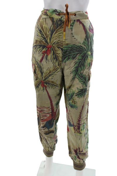 Desigual Womens Beige Floral Cargo Pants Lyocell Drawstring Size XL