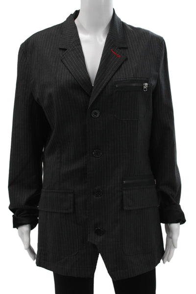 Triple Five Soul Mens Gray Pinstripe Jacket Button Viscose Size M